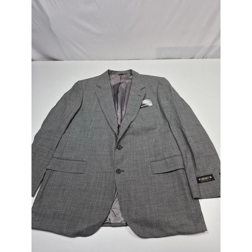 VTG Sansabelt Suit Mens 46 Long Gray Wool Check 2 Piece 41x36 Made in USA NWT